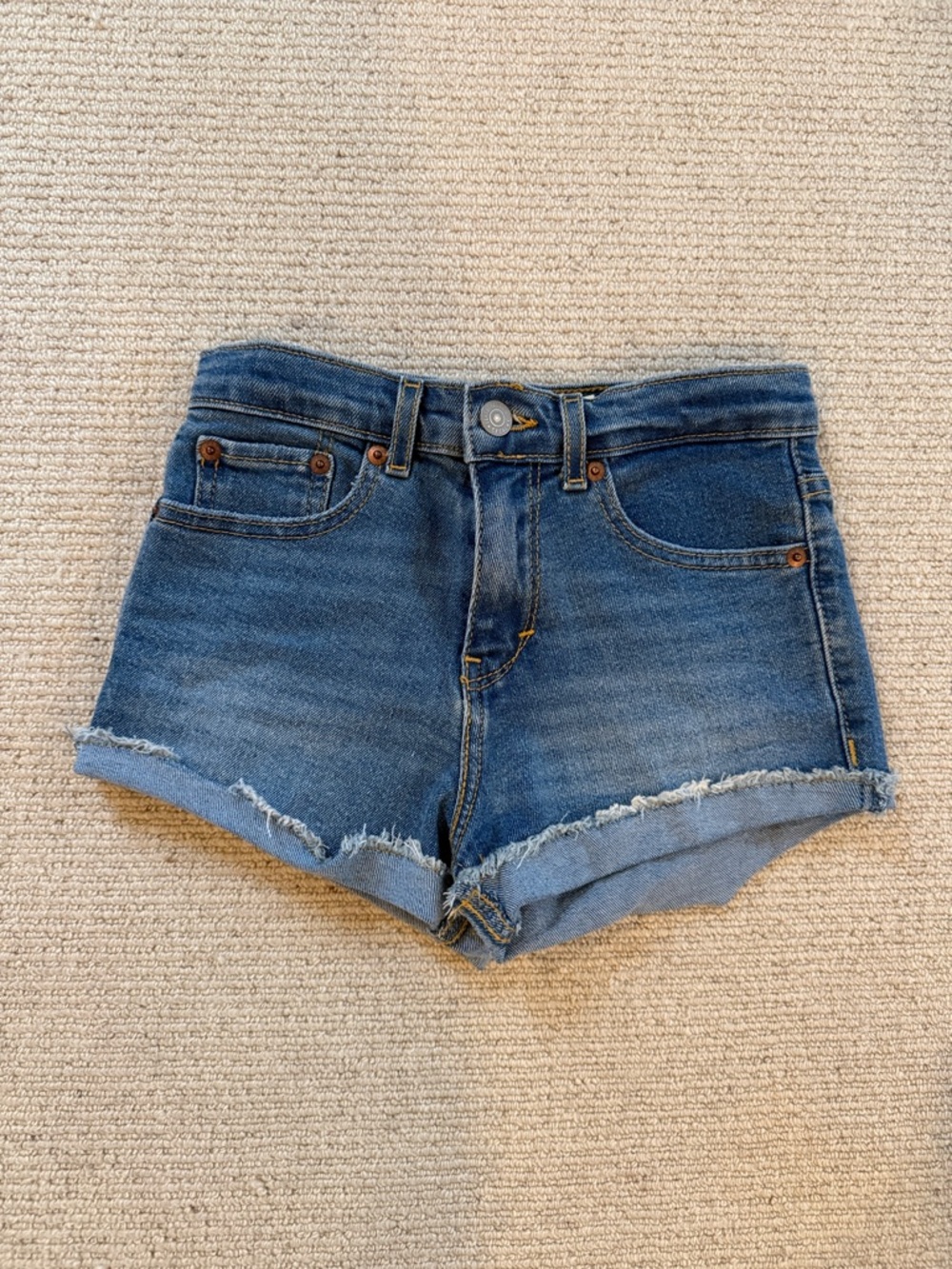 Levi's Dark Blue Frayed Hem Denim Shorts